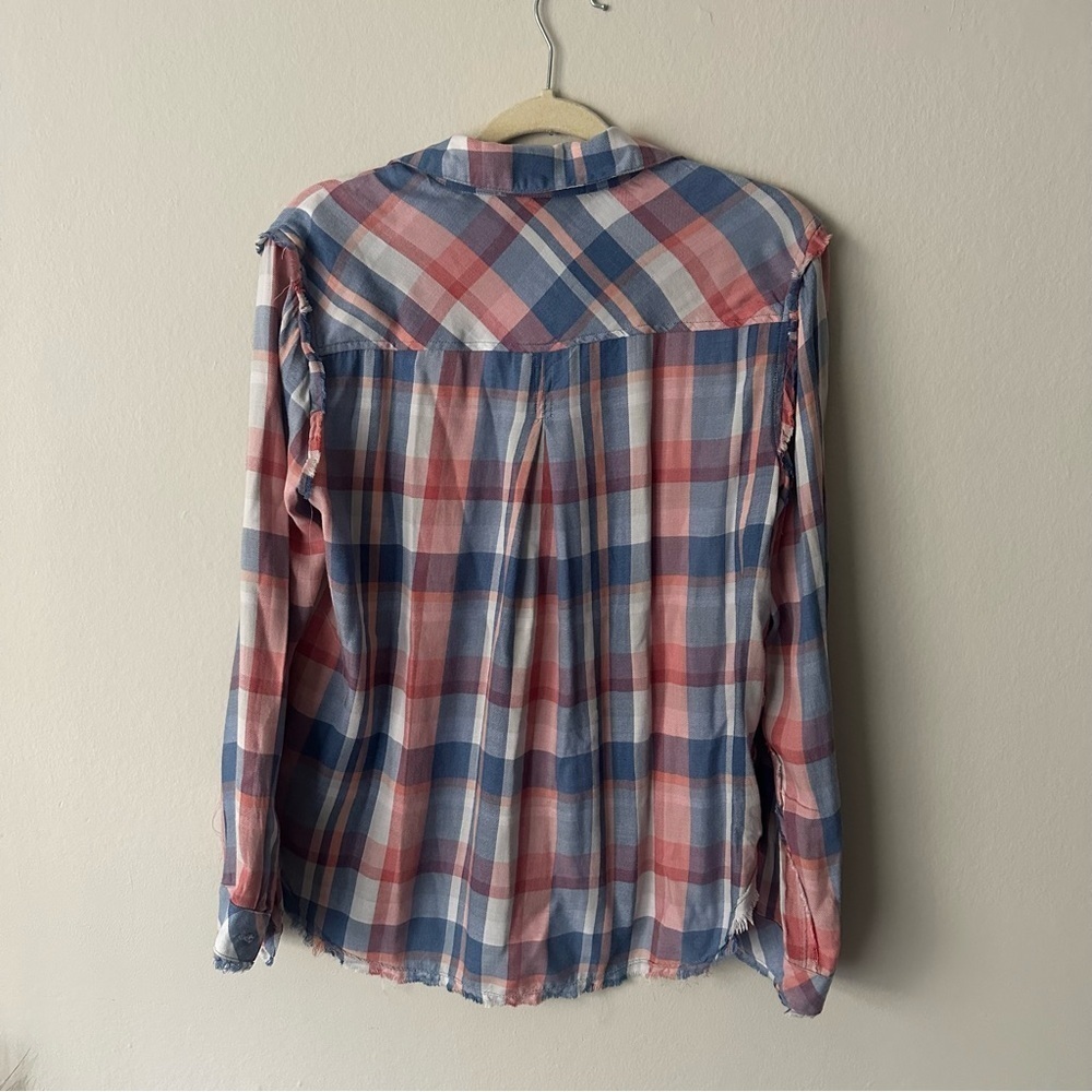 Anthropologie Cloth & Stone Western Frayed Plaid Buttondown Red and Blue Small - Picture 12 of 13